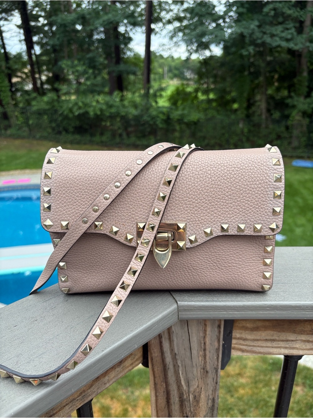 Tan Valentino Garivani Small Rockstud Calfskin Crossbody Bag - Picture 2 of 15
